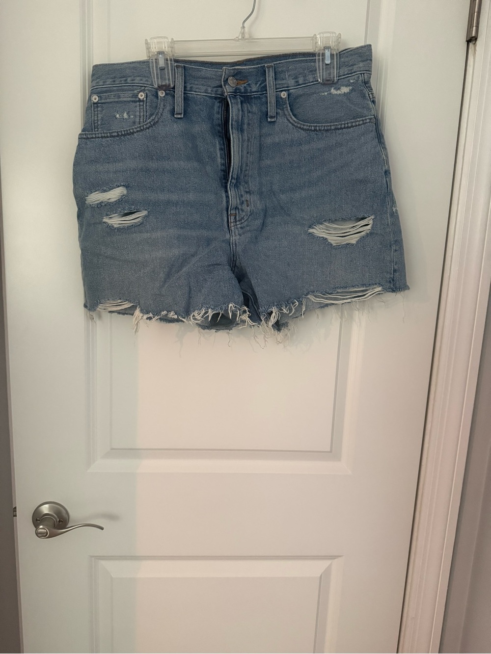 Madewell Light Blue Distressed High-Rise Denim Shorts